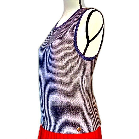 Vintage St John Sport Blue & White Striped Metallic Shell Tank Sz M - Picture 4 of 8